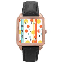 Stripes Dots Line Circle Vertical Yellow Red Blue Polka Rose Gold Leather Watch  by Mariart