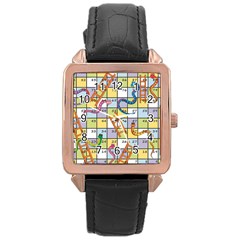 Snakes Ladders Game Board Rose Gold Leather Watch  by Mariart