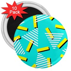 Vintage Unique Graphics Memphis Style Geometric Triangle Line Cube Yellow Green Blue 3  Magnets (10 Pack)  by Mariart