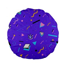 Vintage Unique Graphics Memphis Style Geometric Style Pattern Grapic Triangle Big Eye Purple Blue Standard 15  Premium Flano Round Cushions by Mariart