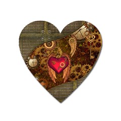 Steampunk Golden Design, Heart With Wings, Clocks And Gears Heart Magnet by FantasyWorld7