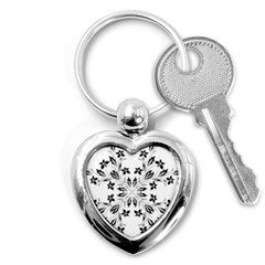 Floral Element Black White Key Chains (heart) 