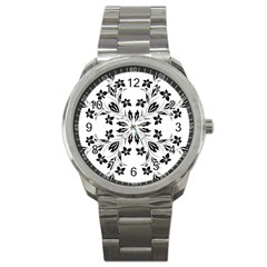 Floral Element Black White Sport Metal Watch