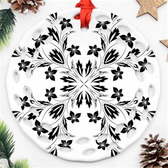 Floral Element Black White Ornament (round Filigree)