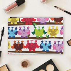 Funny Owls Sitting On A Branch Pattern Postcard Rainbow Cosmetic Bag (large)  by Mariart