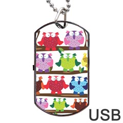 Funny Owls Sitting On A Branch Pattern Postcard Rainbow Dog Tag Usb Flash (one Side) by Mariart