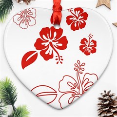 Hawaiian Flower Red Sunflower Heart Ornament (two Sides)