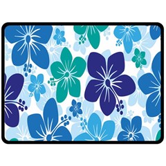 Hibiscus Flowers Green Blue White Hawaiian Fleece Blanket (large)  by Mariart