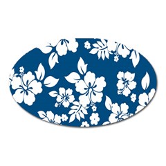 Hibiscus Flowers Seamless Blue White Hawaiian Oval Magnet by Mariart