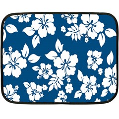 Hibiscus Flowers Seamless Blue White Hawaiian Fleece Blanket (mini) by Mariart