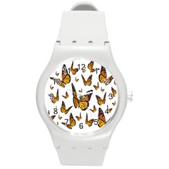 Butterfly Spoonflower Round Plastic Sport Watch (m)