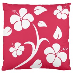 Pink Hawaiian Flower White Large Flano Cushion Case (two Sides) by Mariart