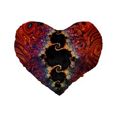 The Eye Of Julia, A Rainbow Fractal Paint Swirl Standard 16  Premium Flano Heart Shape Cushions by jayaprime