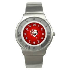 Funny Santa Claus  On Red Background Stainless Steel Watch by FantasyWorld7