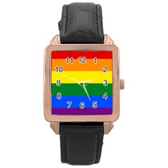 Pride Rainbow Flag Rose Gold Leather Watch  by Valentinaart