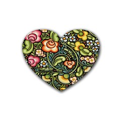 Bohemia Floral Pattern Rubber Coaster (heart)  by BangZart