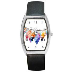 Watercolor Feathers Barrel Style Metal Watch by LimeGreenFlamingo