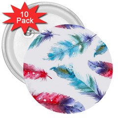 Watercolor Feather Background 3  Buttons (10 Pack)  by LimeGreenFlamingo