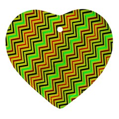 Green Red Brown Zig Zag Background Heart Ornament (two Sides) by BangZart