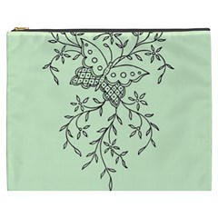 Illustration Of Butterflies And Flowers Ornament On Green Background Cosmetic Bag (xxxl)  by BangZart