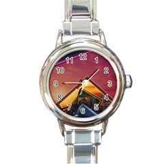 The Rainbow Bridge Of A Thousand Fractal Colors Round Italian Charm Watch by jayaprime