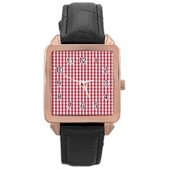 Usa Flag Red Blood Large Gingham Check Rose Gold Leather Watch  by PodArtist