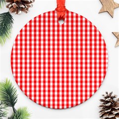 Christmas Red Velvet Large Gingham Check Plaid Pattern Round Ornament (two Sides) by PodArtist