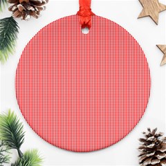 Christmas Red Velvet Mini Gingham Check Plaid Round Ornament (two Sides) by PodArtist