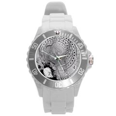 Fragmented Fractal Memories And Gunpowder Glass Round Plastic Sport Watch (l)