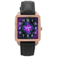 Beautiful Ultraviolet Lilac Orchid Fractal Flowers Rose Gold Leather Watch  by jayaprime