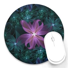 Pink And Turquoise Wedding Cremon Fractal Flowers Round Mousepads by jayaprime