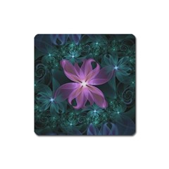 Pink And Turquoise Wedding Cremon Fractal Flowers Square Magnet by jayaprime