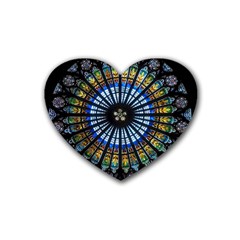 Stained Glass Rose Window In France s Strasbourg Cathedral Rubber Coaster (heart)  by BangZart