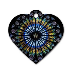 Stained Glass Rose Window In France s Strasbourg Cathedral Dog Tag Heart (two Sides) by BangZart