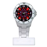 Fractal Red Violet Symmetric Spheres On Black Plastic Nurses Watch Front