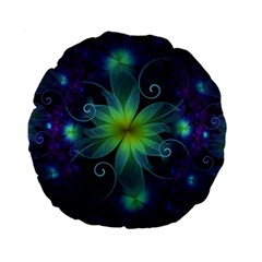 Blue And Green Fractal Flower Of A Stargazer Lily Standard 15  Premium Flano Round Cushions by jayaprime