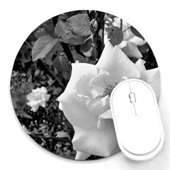 White Rose Black Back Ground Greenery ! Round Mousepads by CreatedByMeVictoriaB