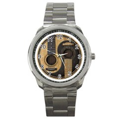 Old And Worn Acoustic Guitars Yin Yang Sport Metal Watch by JeffBartels