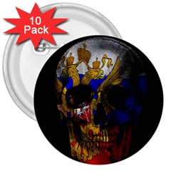 Russian Flag Skull 3  Buttons (10 Pack)  by Valentinaart