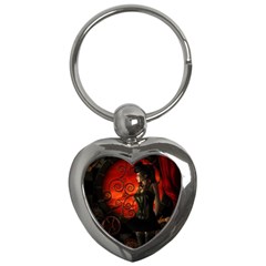 Steampunk, Wonderful Steampunk Lady In The Night Key Chains (heart)  by FantasyWorld7