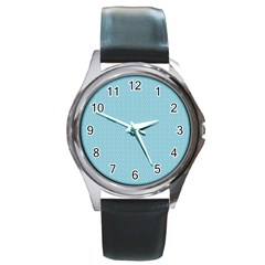 Blue Pattern Round Metal Watch