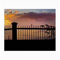 Small Bird Over Fence Backlight Sunset Scene Small Glasses Cloth