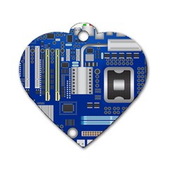 Classic Blue Computer Mainboard Dog Tag Heart (two Sides) by BangZart