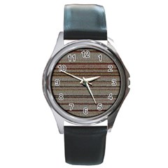 Stripy Knitted Wool Fabric Texture Round Metal Watch by BangZart