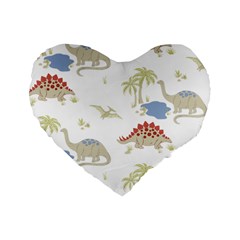 Dinosaur Art Pattern Standard 16  Premium Heart Shape Cushions by BangZart