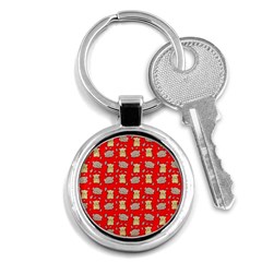 Cute Hamster Pattern Red Background Key Chains (round)  by BangZart