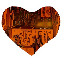 Circuit Board Pattern Large 19  Premium Heart Shape Cushions by BangZart