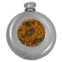 Art Traditional Batik Flower Pattern Round Hip Flask (5 Oz) by BangZart