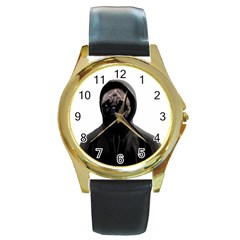 Gangsta Pug Round Gold Metal Watch by Valentinaart