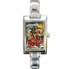 Flower Art Traditional Rectangle Italian Charm Watch